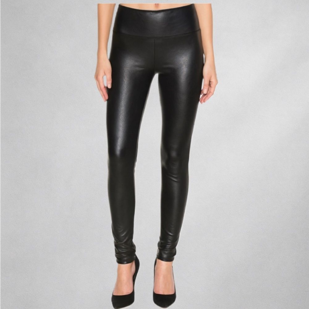 Spanx Faux Leather Leggings Dark Gray  High Waist Compression Shaping Pants  M